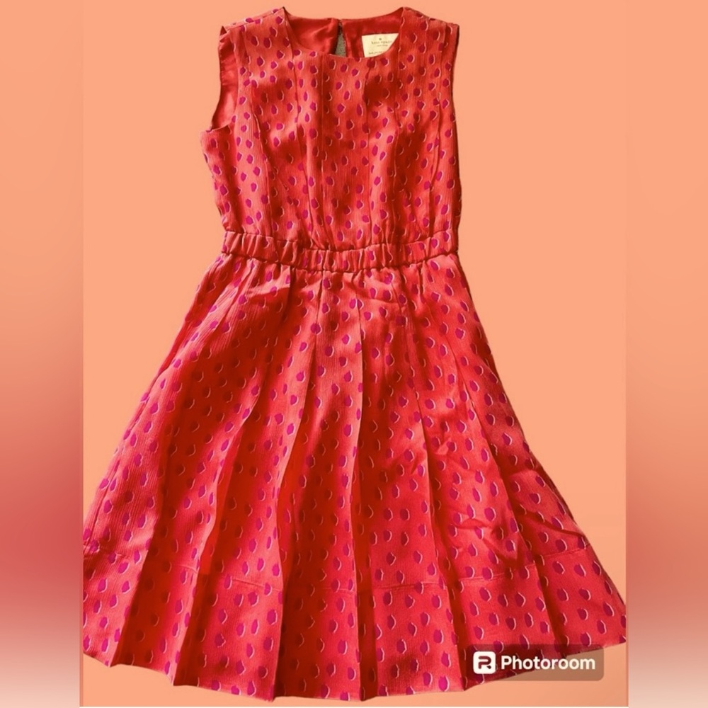 Kate Spade Silk Orange & Pink Leopard Dots Fit & Flare Dress Sz 0 XS/S like new